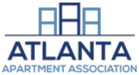 Logo of the "Atlanta Apartment Association" showing blue and grey stylized buildings, evoking a sense of new beginnings and home, with the words "Atlanta Apartment Association" written below.